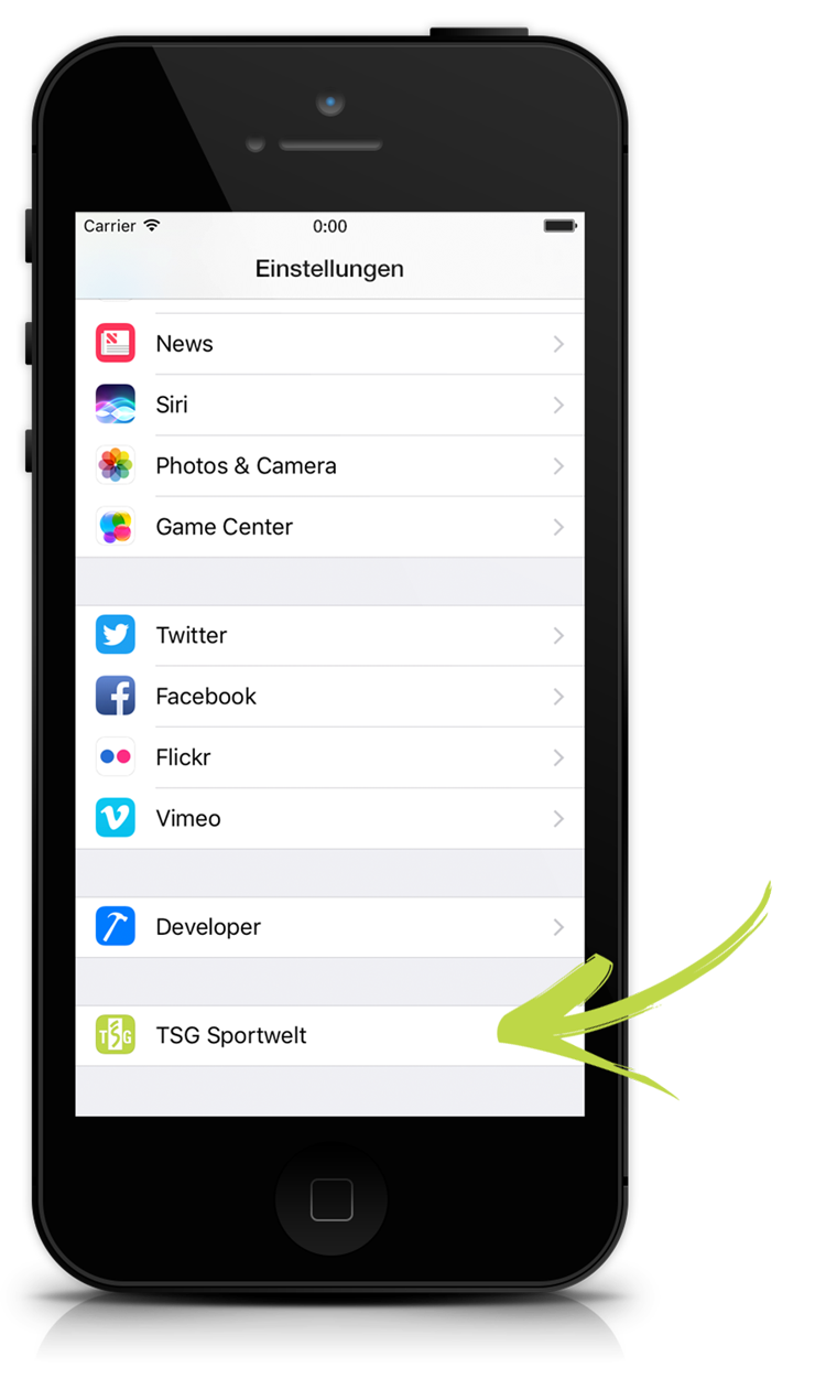 TSG Sportwelt App Einstellungen