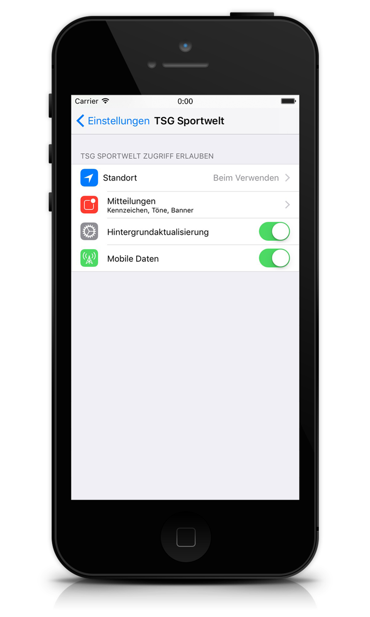 TSG Sportwelt App Einstellungen